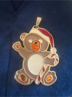 Wallace Silversmiths Teddy Bear Santa Hat Christmas Cookies Ornament / Pendant